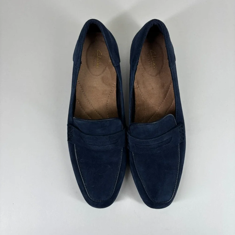 Clarks Keesha Cora Women's US 7.5M Navy Suede Comfort‎ Slip-On Penny Loafers